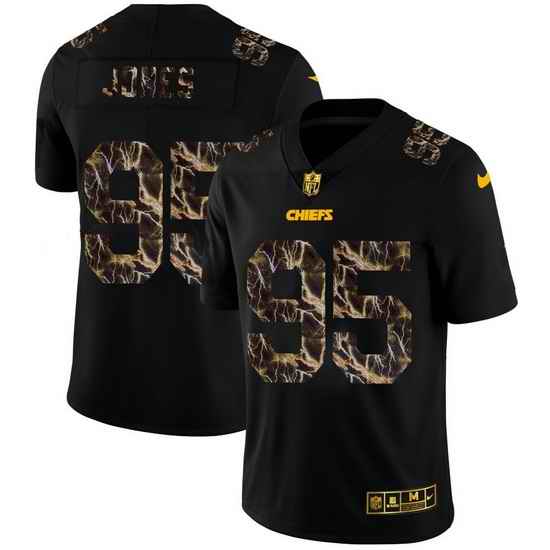 Kansas City Chiefs 95 Chris Jones Men Black Nike Flocked Lightning Vapor Limited NFL Jersey